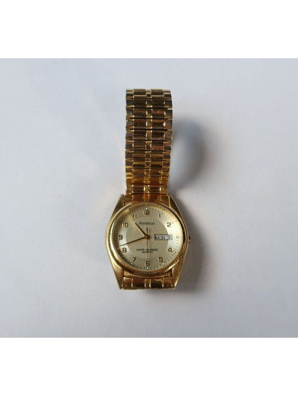 Vintage Armitron 20/1142 Gold Tone Day Date Quartz Watch Japan Movement